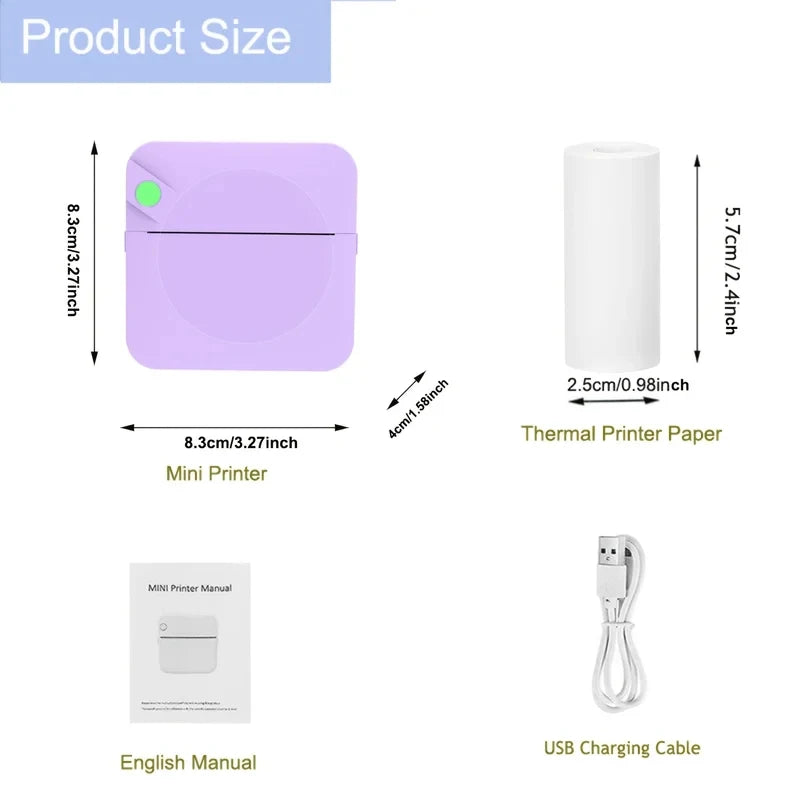 2026 TOP NEW Pocket Mini Printer with Printing Paper, Portable Thermal Printer Compatible with iOS and Android Inkless Print