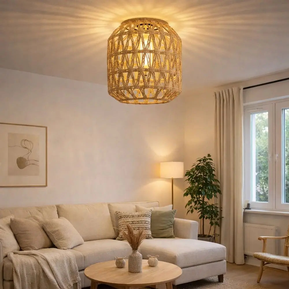 Fashion 13*15cm Pendant Lamp Shade Bohemian Style Home Decor Weave Lampshade Handwoven Light Cover