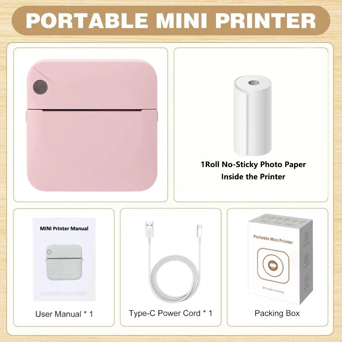 2026 TOP NEW Pocket Mini Printer with Printing Paper, Portable Thermal Printer Compatible with iOS and Android Inkless Print
