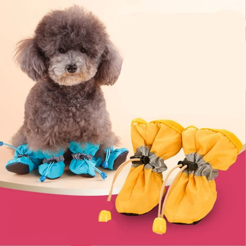 4pcs/set Anti-slip Puppy Shoes Waterproof Winter Boots for Small Medium Dogs Foot Cover Rain Snow Booties Pet Paw Accessories
